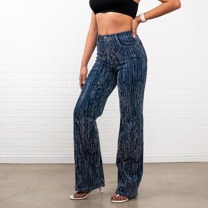 Trinity Rhinestone Straight Jeans | Blue